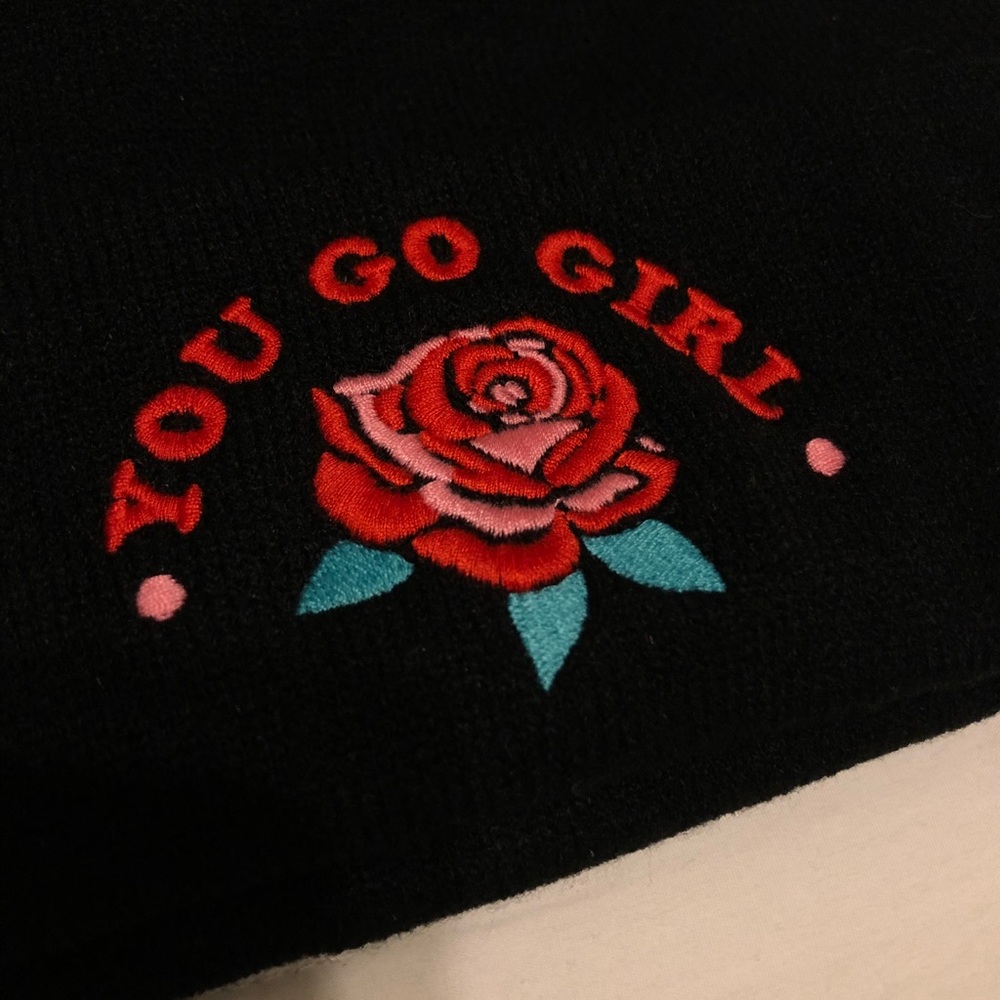 Black beanie with YOU GO GIRL embroidered